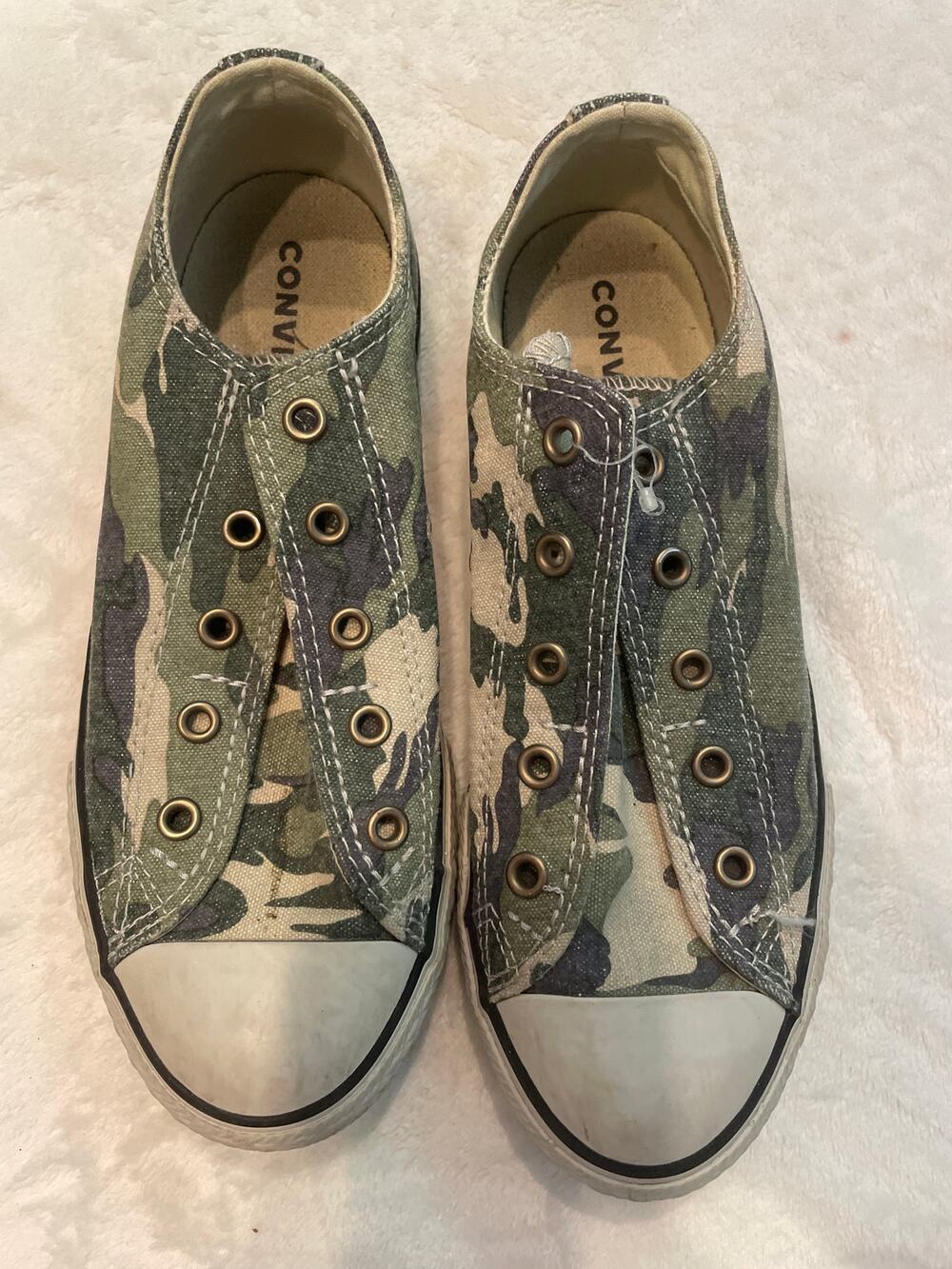 CONVERSE Chuck Taylor All Star Camo Slip On Sneaker Youth 3 Laceless Shoes Green